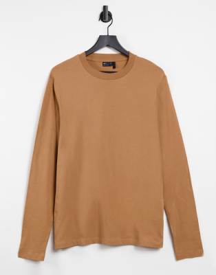 ASOS DESIGN long sleeve t-shirt with crew neck in tan-Brown