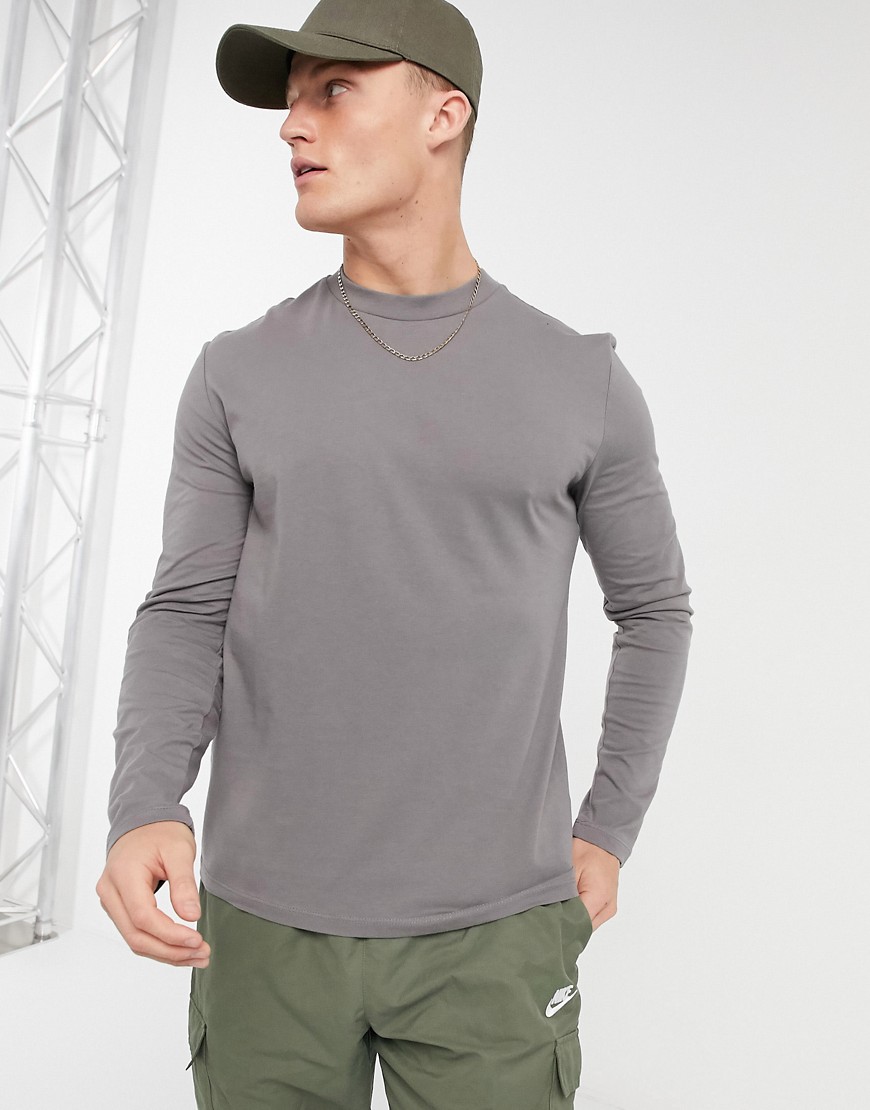 ASOS DESIGN long sleeve t-shirt with crew neck in washed grey