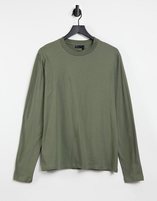ASOS DESIGN long sleeve t-shirt with crew neck in washed khaki