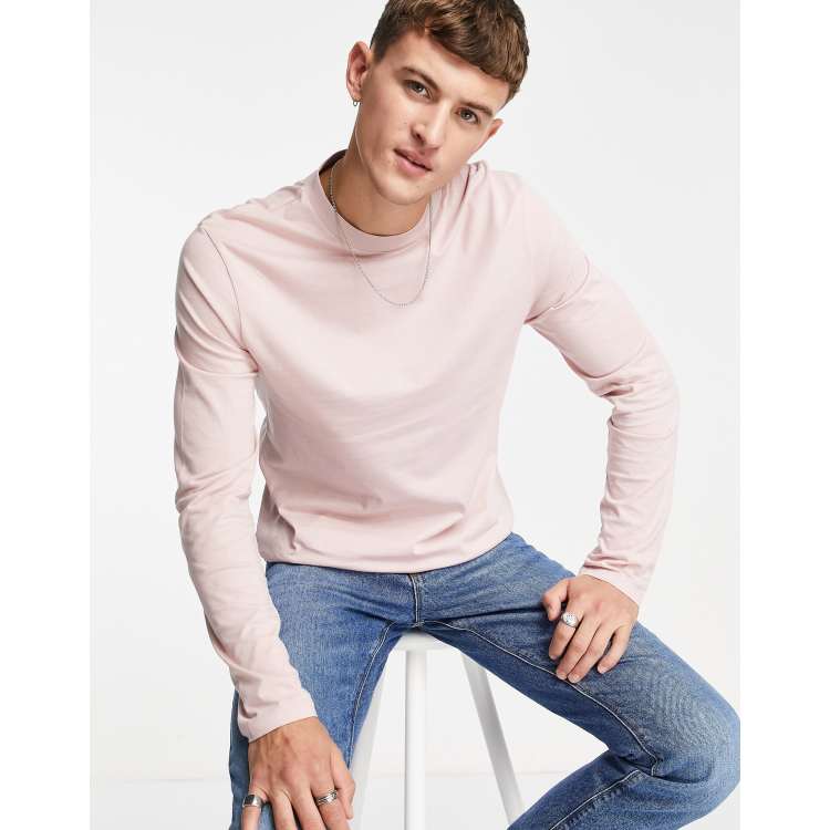 ASOS DESIGN long sleeve t-shirt with crew neck in washed pink