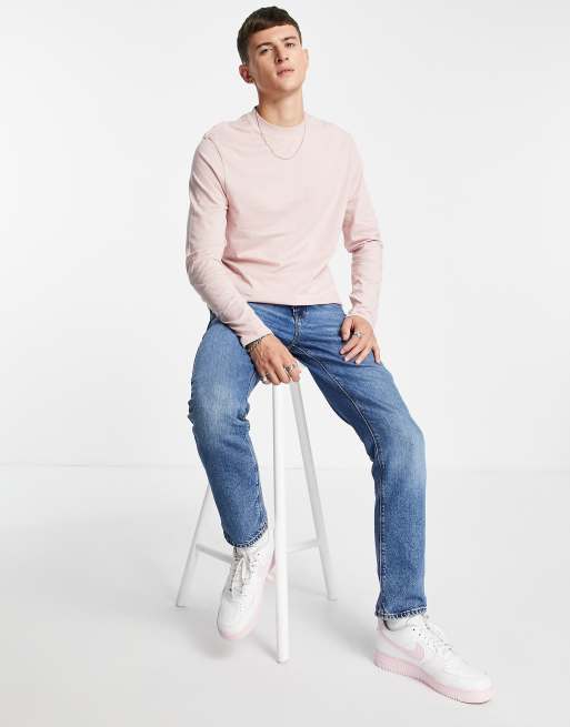 ASOS DESIGN long sleeve t-shirt with crew neck in washed pink