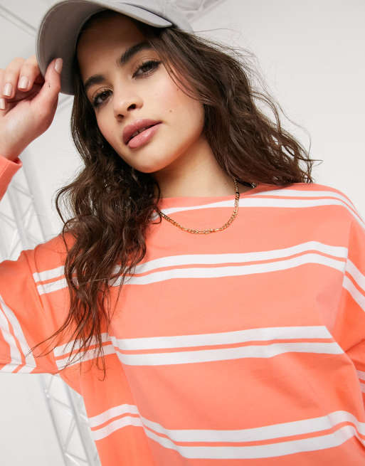 ASOS DESIGN long sleeve t-shirt with cuff and double stripe in apricot