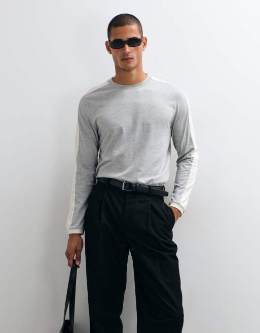 ASOS DESIGN long sleeve t-shirt with cut and sew detail in gray heather, 2 of 5