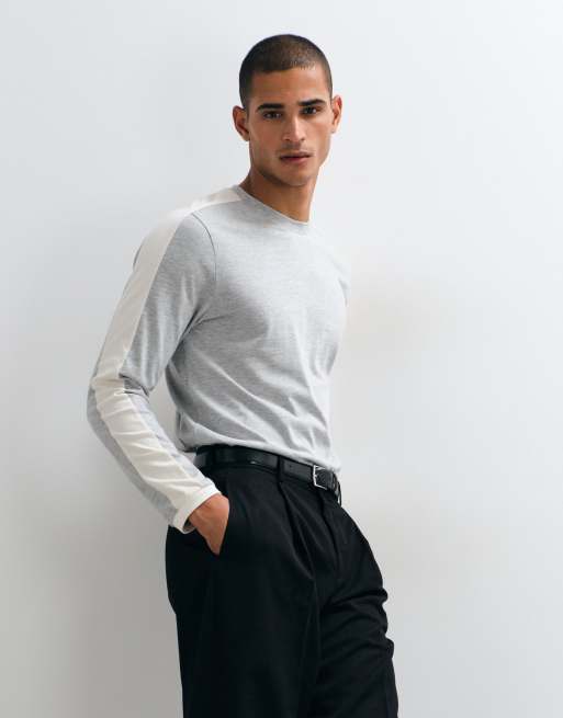 ASOS DESIGN long sleeve t-shirt with cut and sew detail in grey marl, 3 of 5
