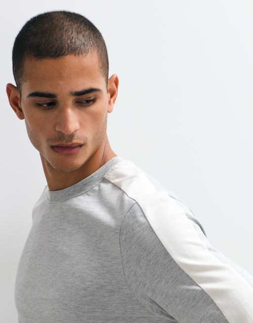 ASOS DESIGN long sleeve t-shirt with cut and sew detail in grey marl, 5 of 5