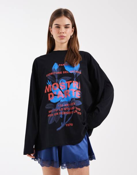 ASOS DESIGN long sleeve t-shirt with d'arte graphic in black - view 1