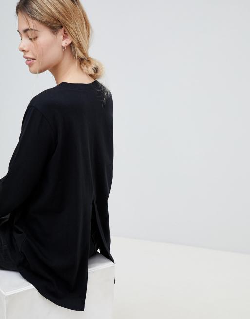 ASOS DESIGN t-shirt with long sleeve split back in black