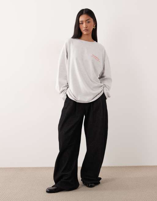ASOS DESIGN long sleeve T-shirt with floral graphic in ice heather, 2 of 4