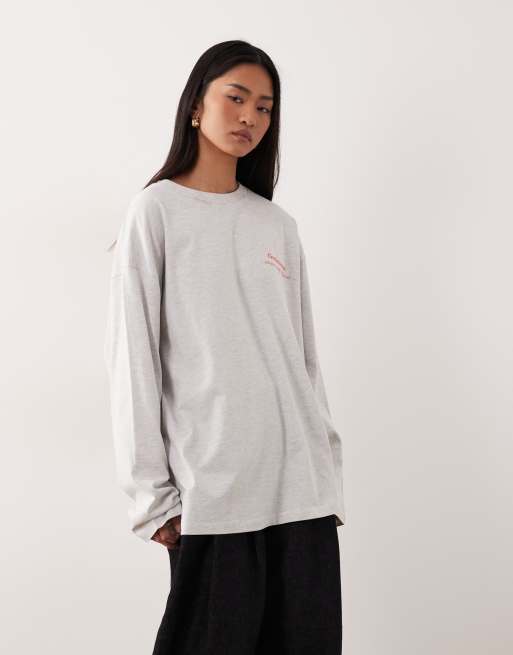 ASOS DESIGN long sleeve T-shirt with floral graphic in ice heather, 4 of 4