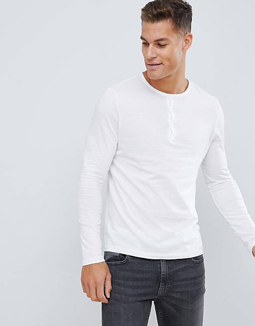 ASOS DESIGN long sleeve t-shirt with grandad neck in white | ASOS