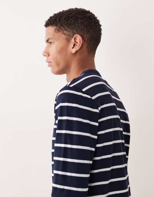ASOS DESIGN long sleeve t-shirt with henley neck in navy and white stripe, 4 of 5