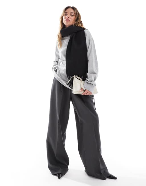 ASOS DESIGN long sleeve t-shirt with high neck in grey marl, 2 of 4