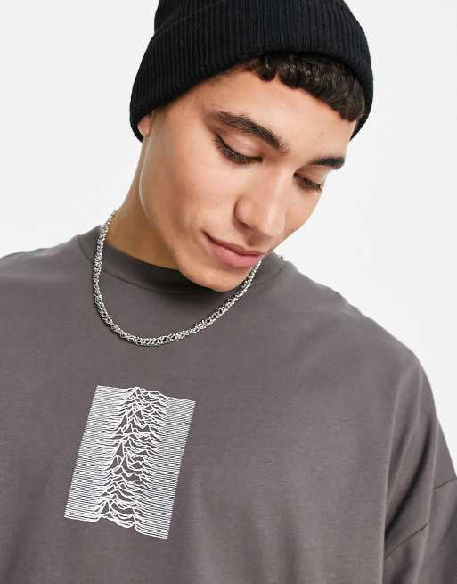 ASOS DESIGN long sleeve t-shirt with Joy Division back print in charcoal