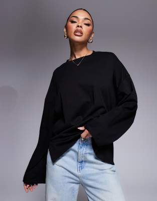 Asos Design Long Sleeve T-shirt With Knot Back Detail In Black-white