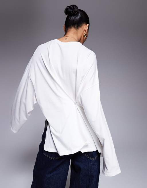ASOS DESIGN long sleeve t-shirt with knot back detail in white, 2 of 4