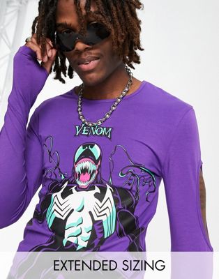 ASOS DESIGN long sleeve t-shirt with Marvel Venom print in purple