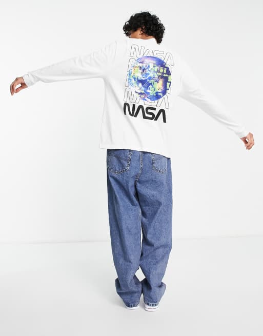 ASOS DESIGN long sleeve t-shirt with NASA prints in white