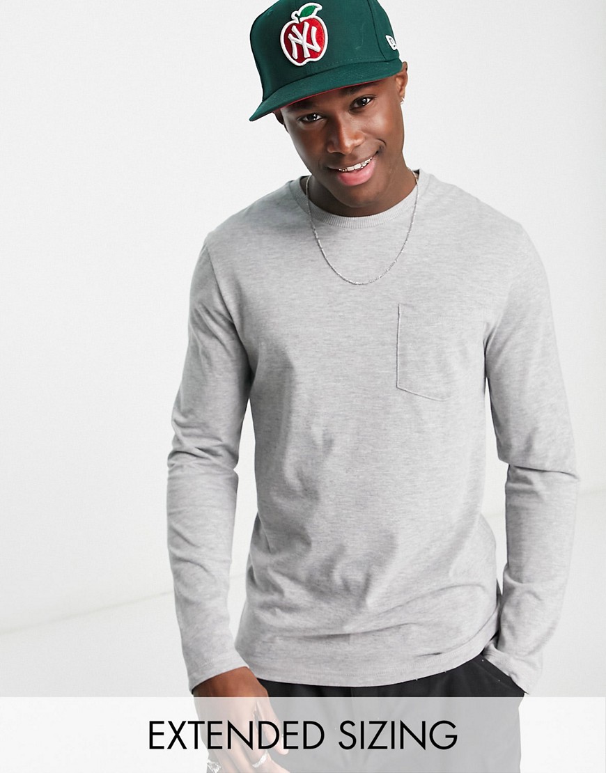 ASOS DESIGN long sleeve t-shirt with pocket in grey marl