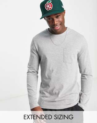 ASOS DESIGN long sleeve t-shirt with pocket in grey marl | ASOS