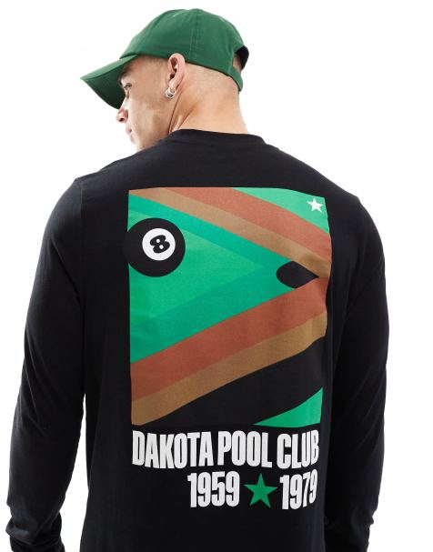 ASOS DESIGN long sleeve t-shirt with pool back print in black - view 1