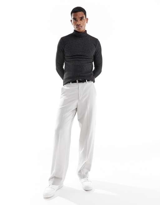 ASOS DESIGN long sleeve t-shirt with roll neck in charcoal marl, 3 of 4