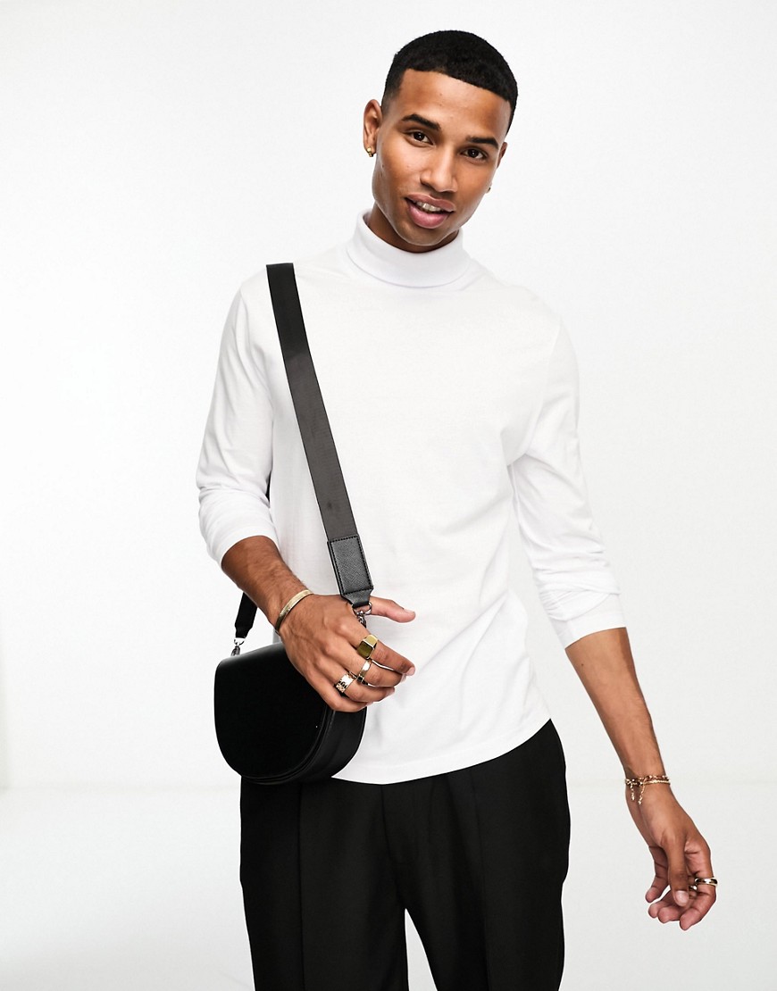 ASOS DESIGN long sleeve t-shirt with roll neck in white