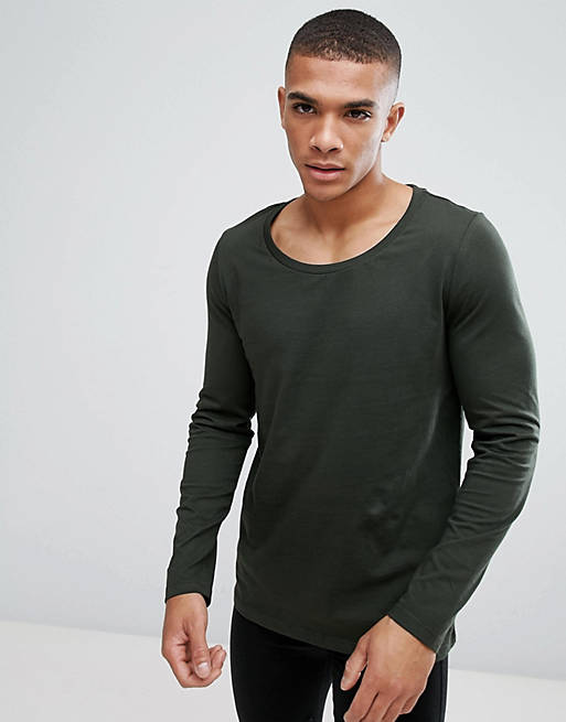 ASOS DESIGN long sleeve t-shirt with scoop neck in khaki