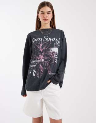 Asos Design Long Sleeve T-shirt With Siren Sounds Graphic In Gray