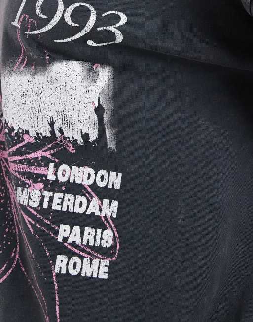 ASOS DESIGN long sleeve t-shirt with siren sounds graphic in washed charcoal, 3 of 4