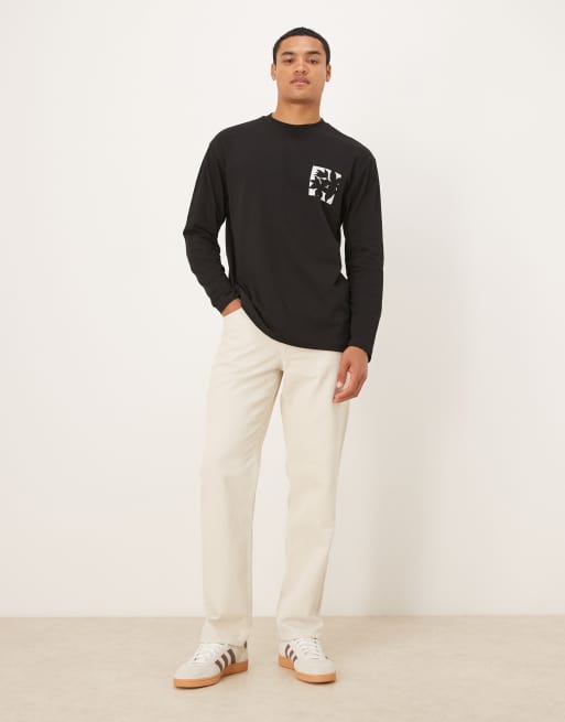 ASOS DESIGN long sleeve t-shirt with small flower chest print in black, 2 of 5