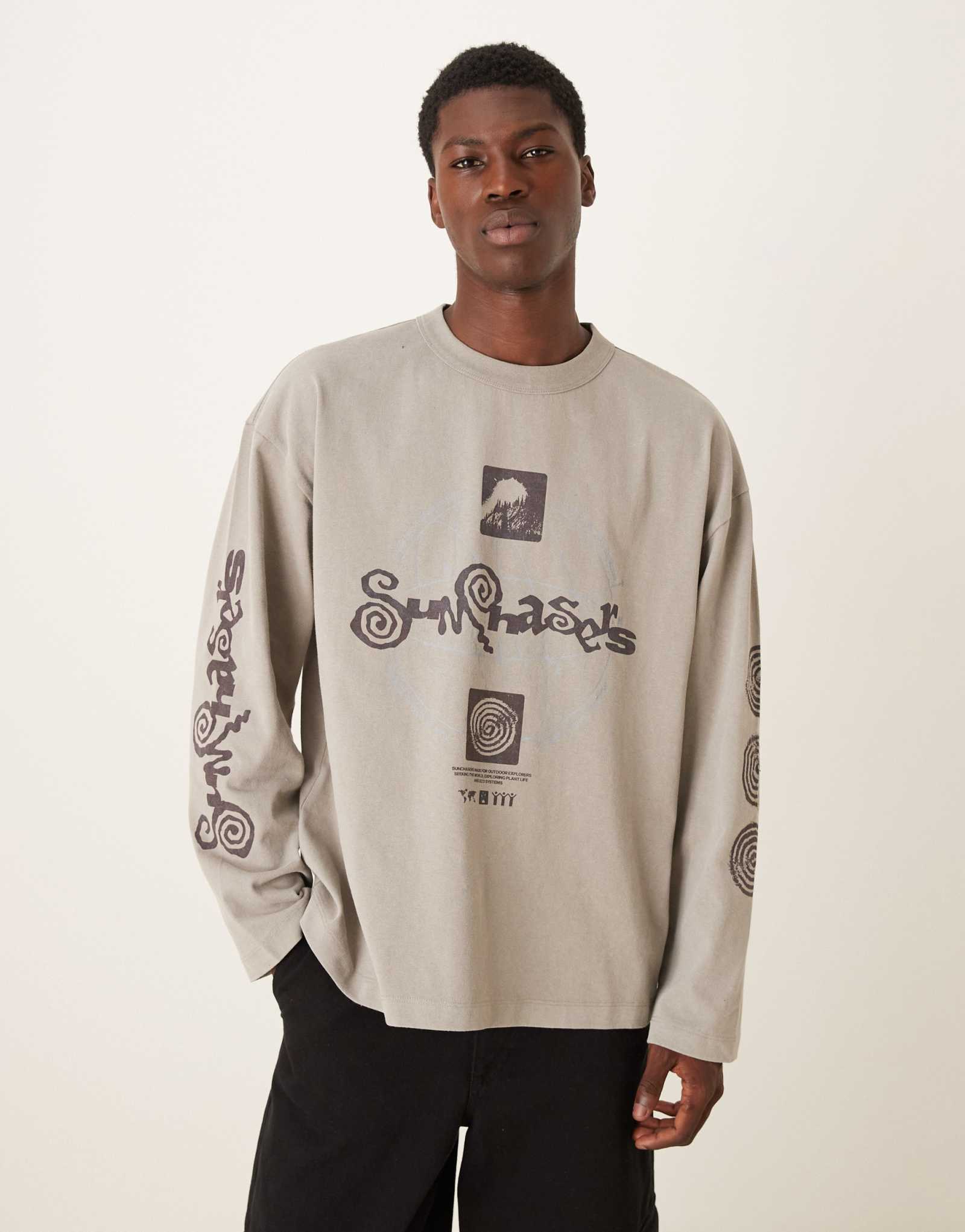 Лонгслив ASOS DESIGN с принтом Sun Chasers бежевый