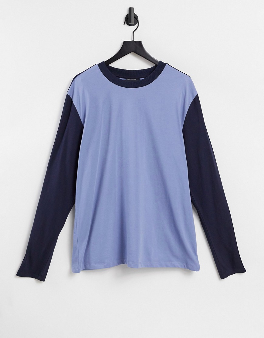 ASOS DESIGN long sleeve T-shirt with taping and contrast sleeves in blue-Blues