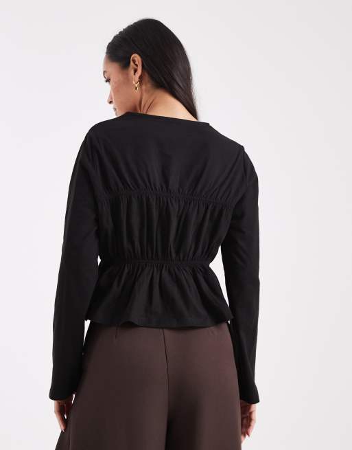ASOS DESIGN long sleeve t-shirt with tie panel detail in black, 4 of 4