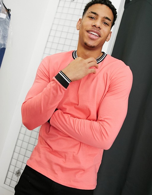 ASOS DESIGN long sleeve t-shirt with tipping in pink