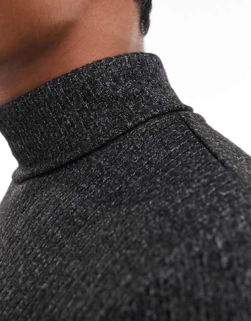 ASOS DESIGN long sleeve T-shirt with turtle neck in charcoal heather, 2 of 4