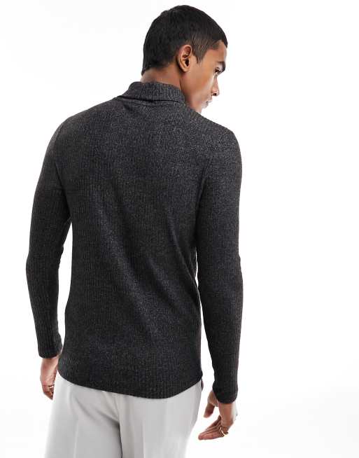 ASOS DESIGN long sleeve T-shirt with turtle neck in charcoal heather, 4 of 4