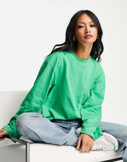 ASOS DESIGN long sleeve T-shirt with wide sleeve in green | ASOS