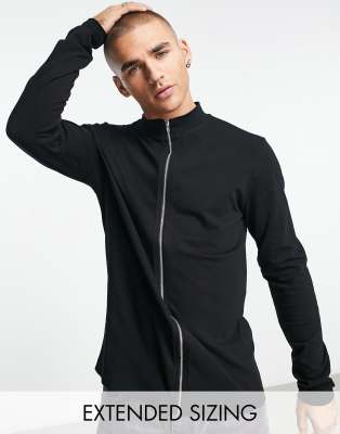 ASOS DESIGN zip through cardigan with collar in black