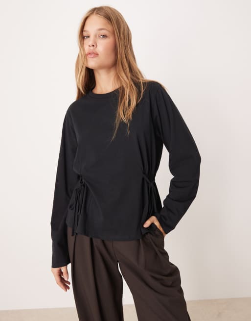 ASOS DESIGN long sleeve tee cinch tee side in black