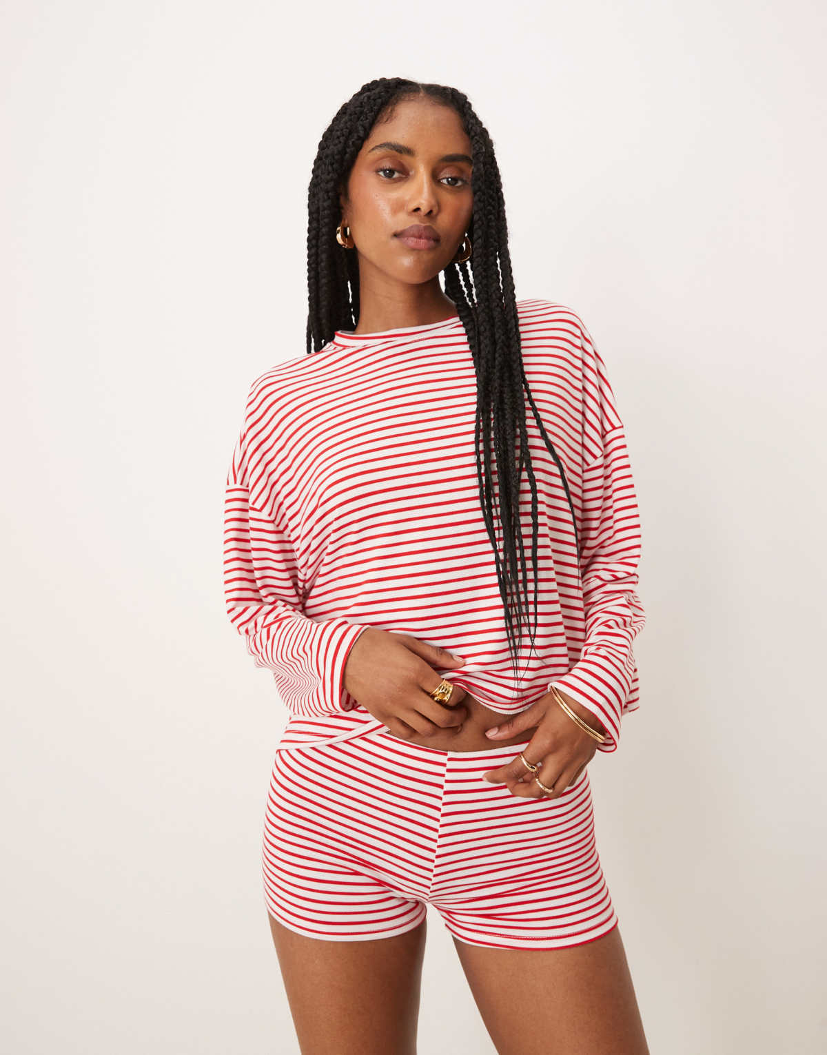 ASOS DESIGN long sleeve tee co-ord in red and white stripe