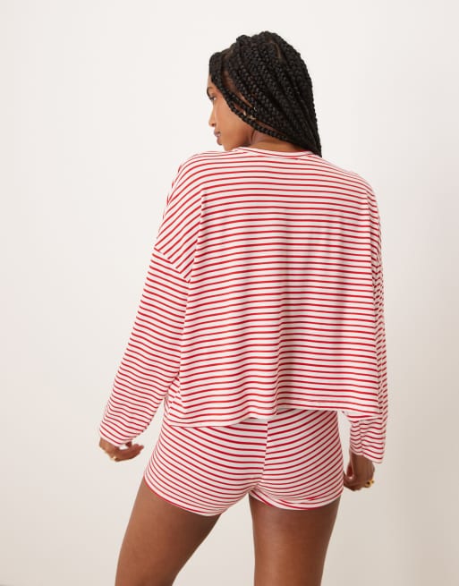 ASOS DESIGN long sleeve tee in red and white stripe - part of a set, 4 of 4
