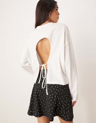 Asos Design Long Sleeve Tee With Tie Back Top In White