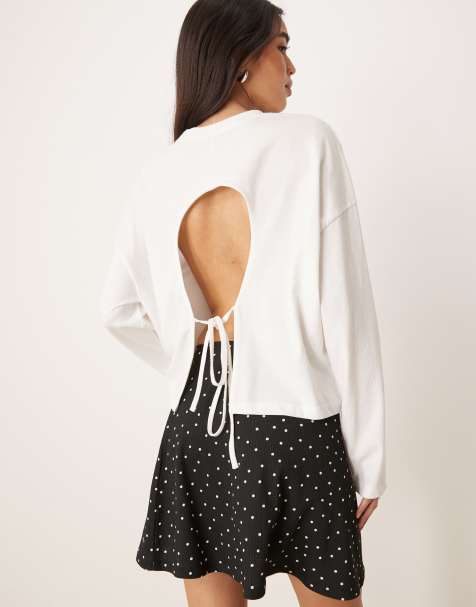 ASOS DESIGN long sleeve tee with tie back top in white - view 1