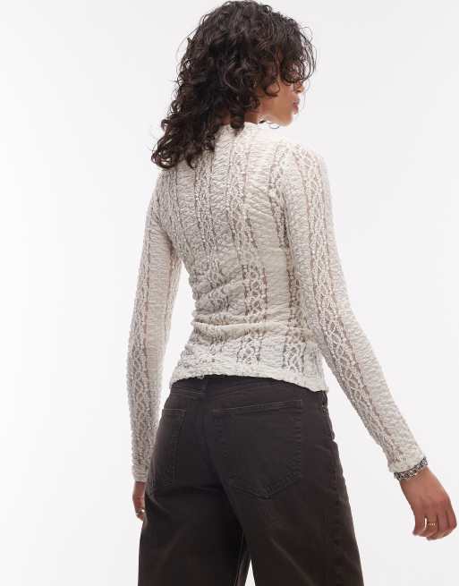 ASOS DESIGN long sleeve textured fabric cardigan top in white, 2 of 4