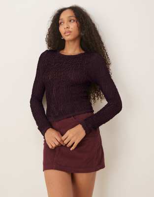 Half Sleeve Lace Ruffle Detail Textured Knit Top main image 0