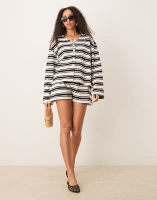 Asos Design Long Sleeve Textured Stripe Cardigan In Multi