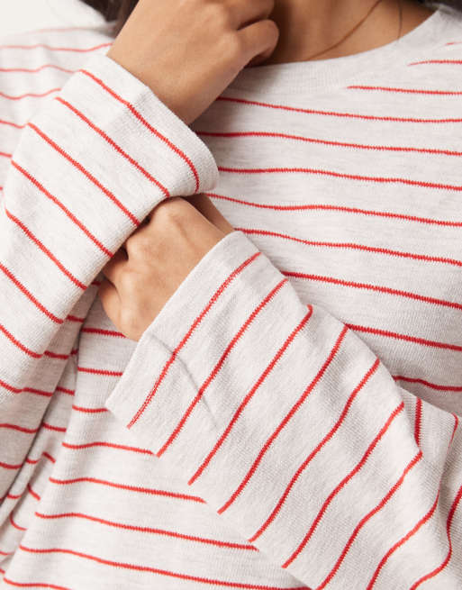 ASOS DESIGN long sleeve textured striped tee in red and white