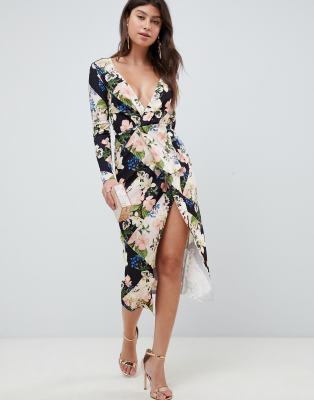 wrap midi dress long sleeve