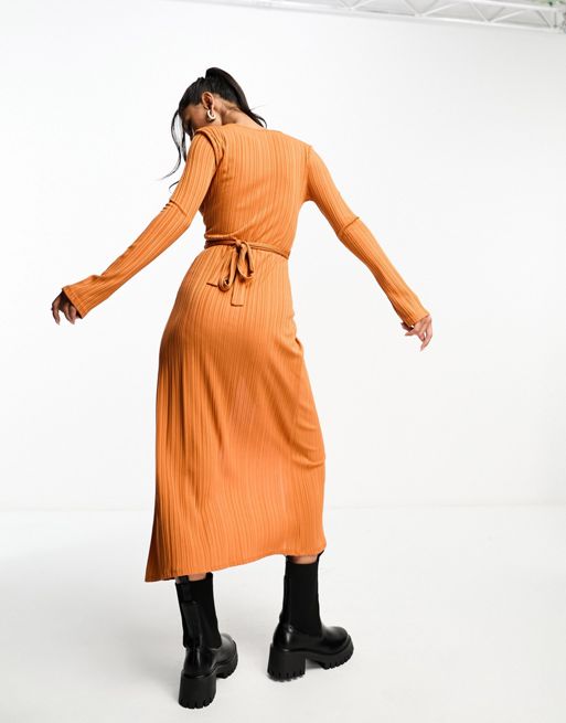 ASOS DESIGN wrap midi dress with tie side in rust