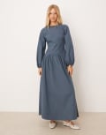 [ASOS DESIGN] ASOS DESIGN long sleeve tie back maxi dress in navy 14 NAVY